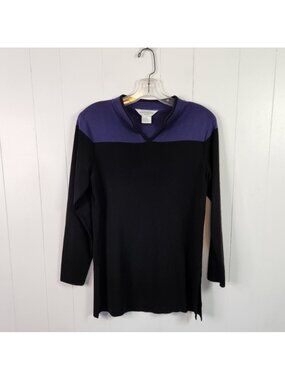 Exclusively Misook Sweater Womens Small Black Purple V-Neck Long Sleeve Knit